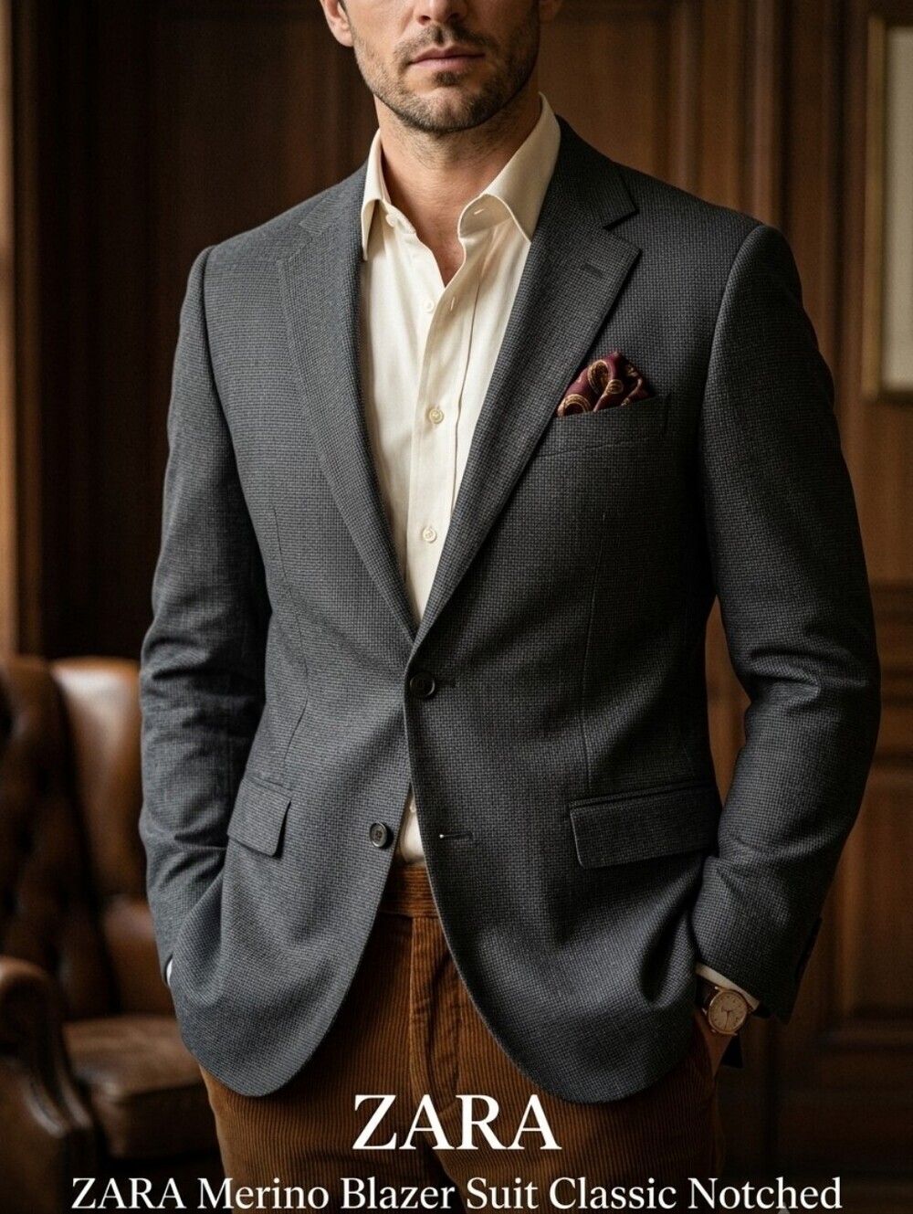 ZARA Merino Blazer Suit Classic Notched